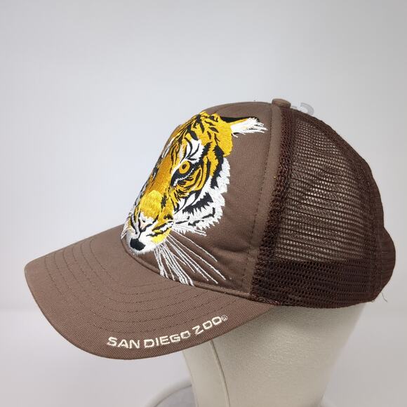 San Diego Zoo Tiger Snapback Trucker Hat Brown One Size Adjustable Mesh Back - Picture 3 of 9